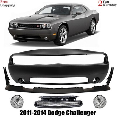 Front Bumper Cover Paintable & Fog Lights Kit For 2011-2014 Dodge Challenger