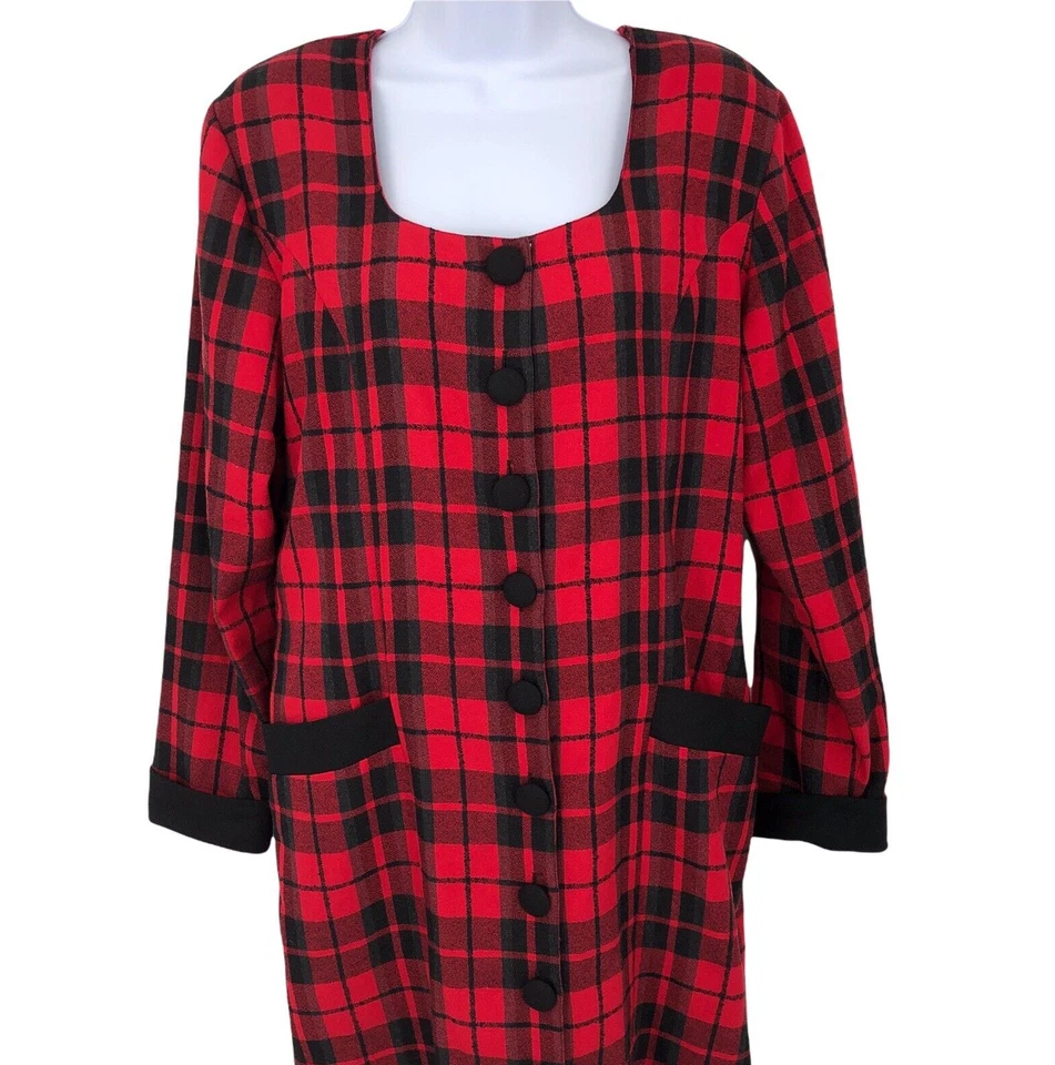 Vintage 90s Womens Plaid Dress L Button Front Compagnie Internationale Express - Image 3 of 4
