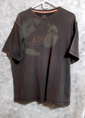 Vtg Aigle T-shirt Men's Sz L - Taupe, map, orange lettering