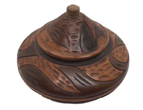 VTG Rare Round Thick Wood Medium Crude Carved Bowl Trinket Lid Folk Art dome - Picture 3 of 5