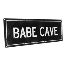 Black Babe Cave Metal Sign; Wall Decor for Bath and Laundry