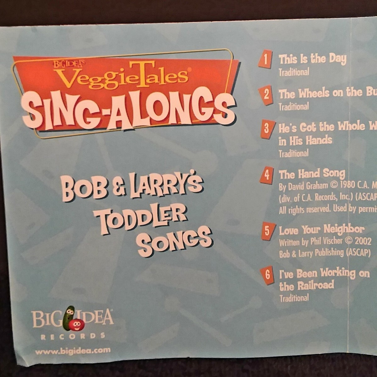 VeggieTales CD Bob & Larry's Toddler Songs CD 2005 Sing-Alongs