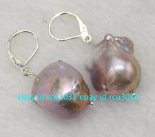 Orecchini di perle barocche viola lavanda dei mari del sud naturali davvero enormi 15-20 mm