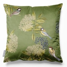 Luxury Designer Eco-Velvet Filled Cushion Bird On Elderflower Many Colours Sizes