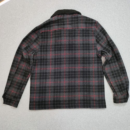 WeSC Men XL Women XXL Jacket Sherpa Collar Dark Gray Red Plaid Flannel Shacket - Picture 3 of 9