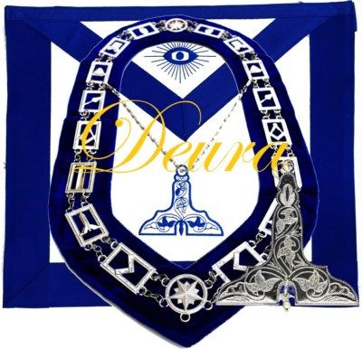 Masonic Master Mason Senior WARDEN SILVER Jewel Collar and EMBROIDERED Apron