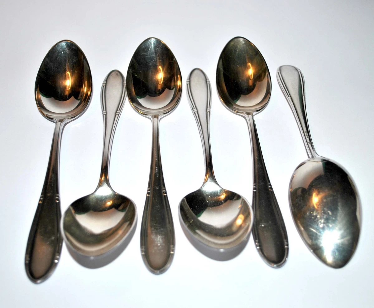 DEETJEN Lot 6 cuillères de table Soupe vintage Métal argenté moderniste 21.5cm