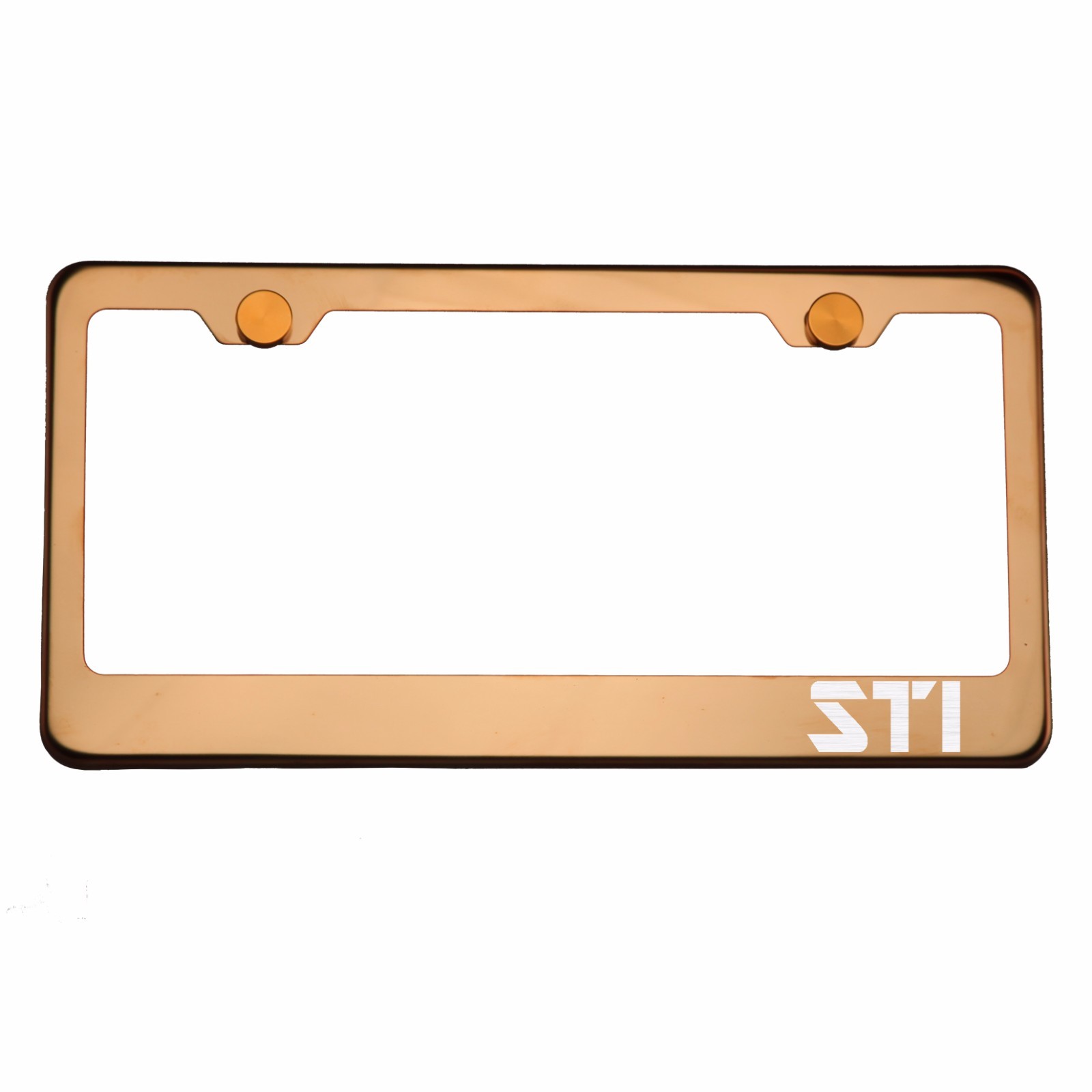 Rose Gold Chrome License Plate Frame STI Laser Etched Metal Screw Cap