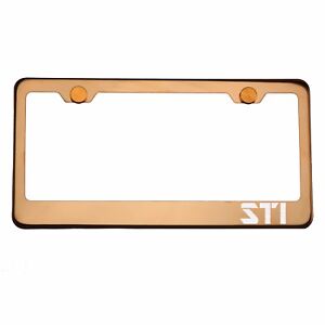Gold Chrome License Plate Frame STI Laser Etched Metal Screw Cap 