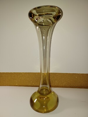 Vintage Glass Bud Vase  Clear Paperweight Base Heavy 