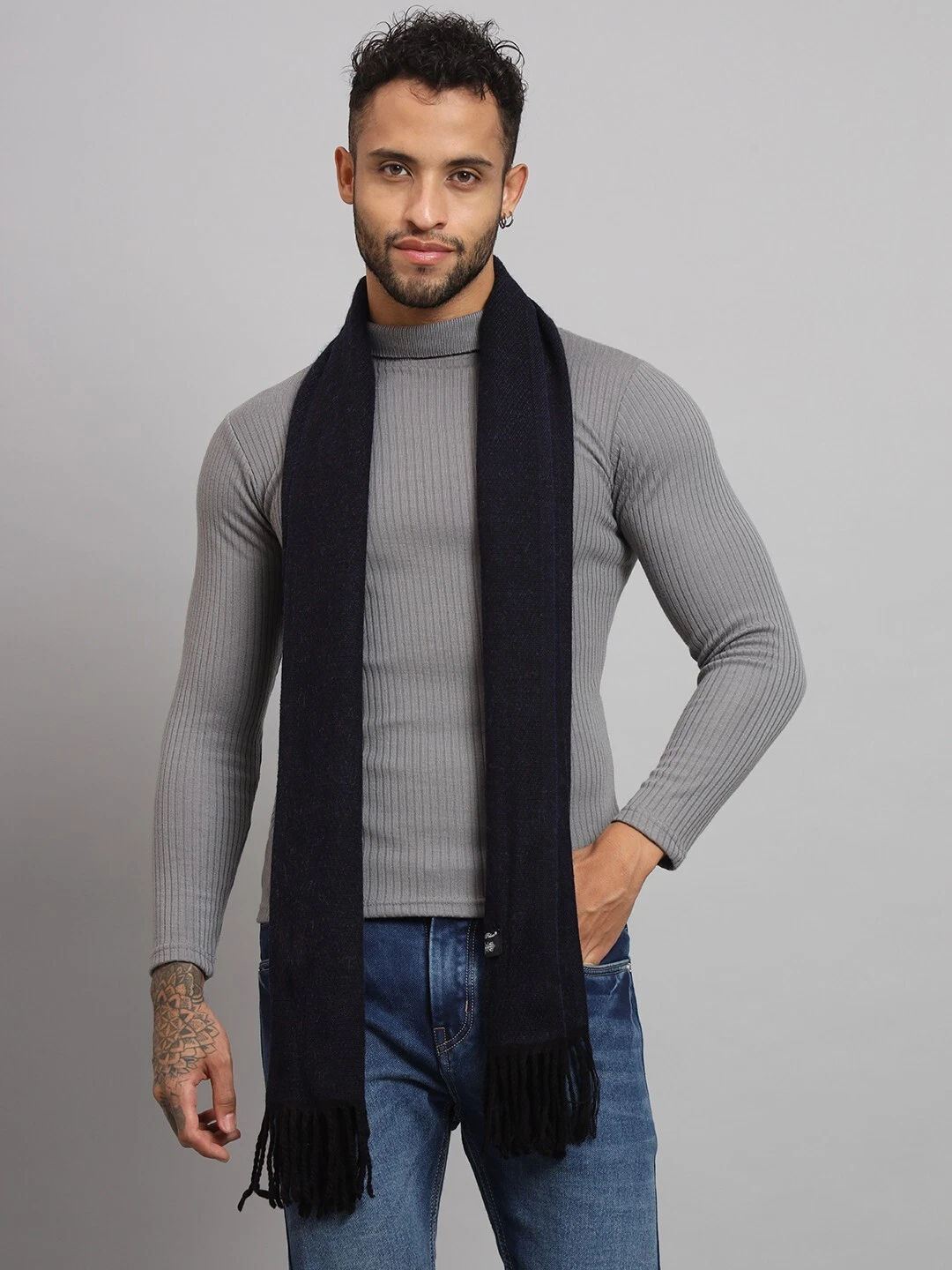 Mens Winter Warm 100% CASHMERE Scarf Scarves India Made Plaid Wool Purple Scarf