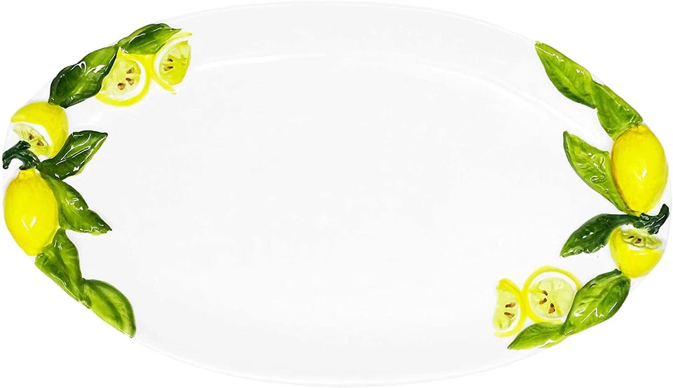 ital. Relief Keramik Teller Zitrone gelb ovale Platte, Servierteller ca.34x19cm - Bild 2 von 4