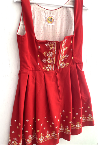 LICHT TRACHTENHAUS Vtg Red Floral Embroidered Dirndl Dress Pleats Zipper Size XL - Picture 3 of 5