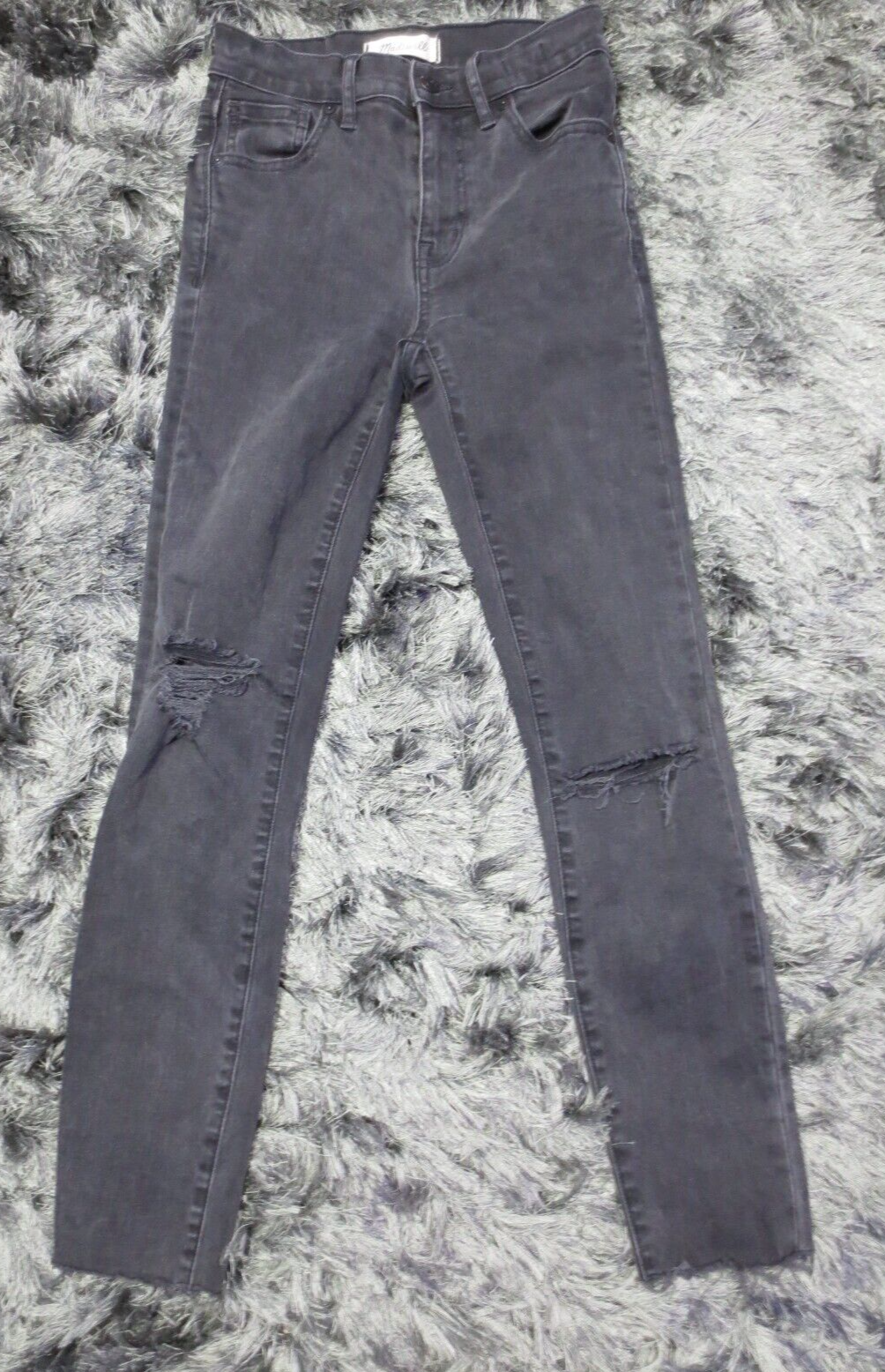Madewell Skinny Jeans Womens 24 Black Distressed Raw Hem Logo High Rise Denim-image