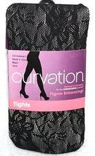 Curvation Women's Curvaceous 1-4 Floral Figuring Enchancing Black Tights 3210
