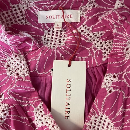 Solitaire NWTPink Eyelet Summer Mini Dress L Layered Ruffles & Sleeveless - Picture 3 of 4