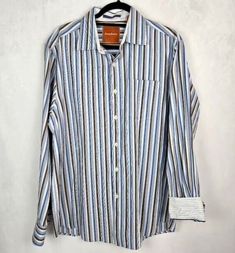 Tommy Bahama, Tommy Bahama Mens Evening Striped Long Sleeve Button Shirt XL Dress Blue White