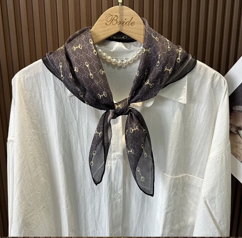 Pure 12 Momme 100% Silk Wrap Scarf Bandanna Horsebit Print Square Shawl 27" new