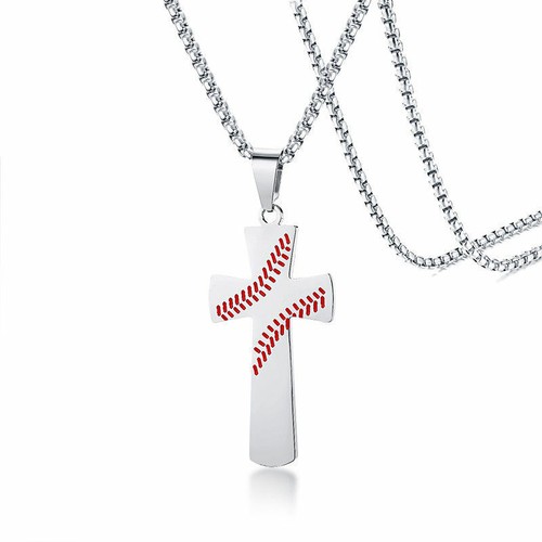 Silver Men Necklace Baseball Cross 