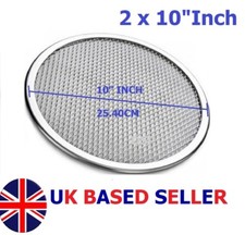 2 x 10" inch Aluminium Mash Pizza Baking Tray Flat Screen Wire Thin Crust Pizza 