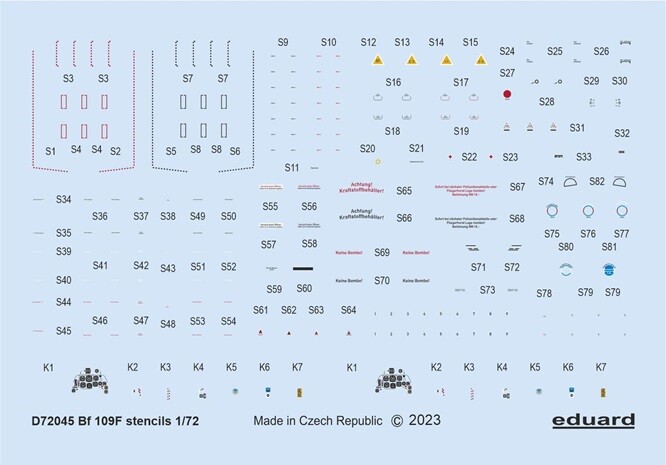 Eduard Accessories D72045 - 1:72 Bf 109F Stencils Eduard - New
