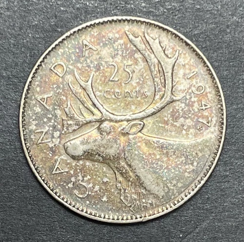 1947 Canada 25 CENTS QUARTER ML Maple Leaf Toned - KM 35
