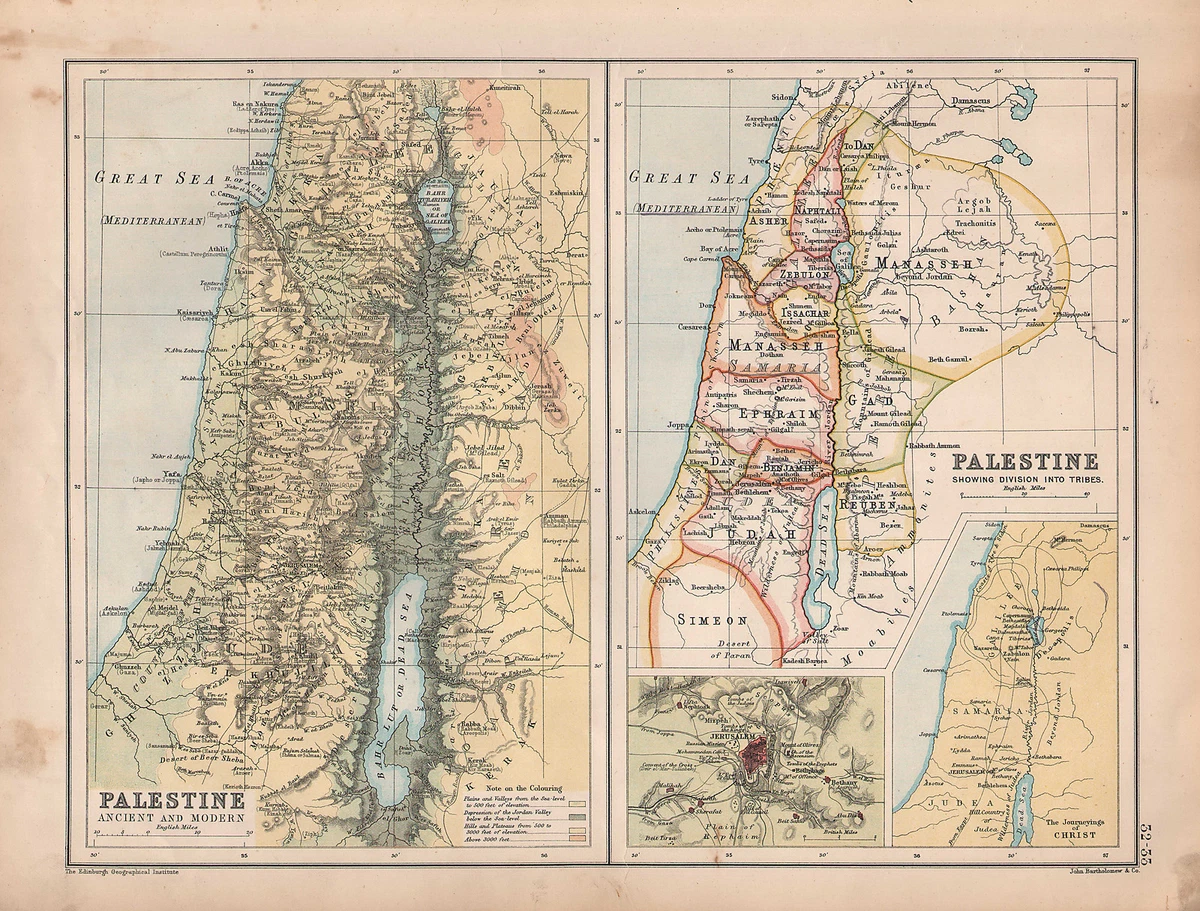 Map Of Palestine 1890 Showing Judea Samaria Galilee, 56% OFF