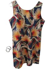 Shannon Marie Vtg Sun dress Tropical Leaves Hawaiian XL Back zip Might fit M L