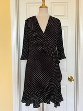 ADRIANNA PAPELL black polka dot wrap dress size 12