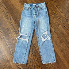 Pistola Distressed Straight Leg Light Wash Denim Jeans 5-Pocket Women's Blue