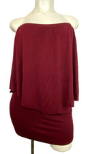 Maroon tiered strapless mini dress L SOFT SURROUNDINGS rayon off shoulder red