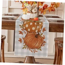  Pumpkin Leaves Fall Table Runner, 13 x 48" | Table Runner Pumpkingreyblue