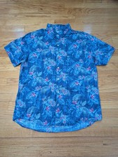 IZOD Saltwater Blue Hawaiian Button Up Shirt Relaxed Classics Dockside Mens XL