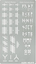 Aleks Melnyk No.421 Metal Stencil, Elder Futhark and Ogham 4 x 7 inches