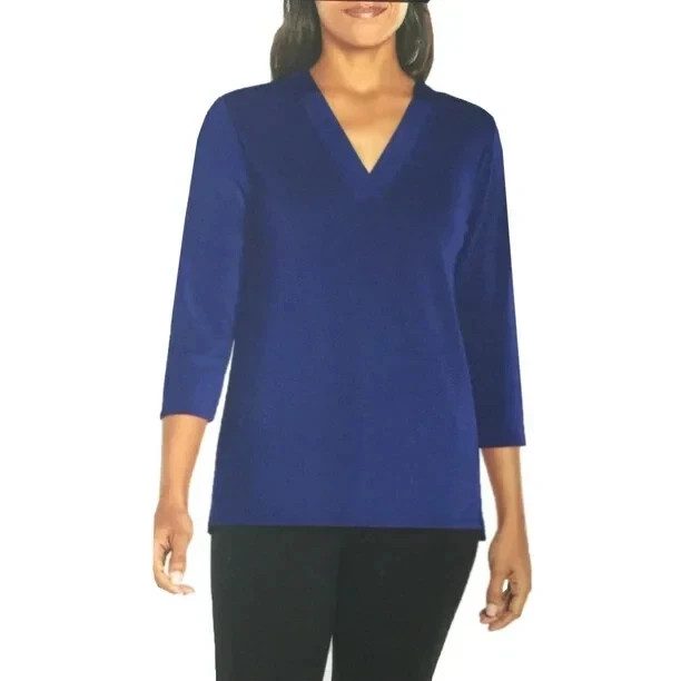 Banana Republic Women's V-Neck 3/4 Sleeve Blouse Top, Blue, Size S
