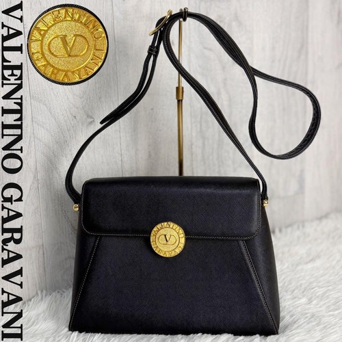 Valentino Garavani Black Gold Hardware Shoulder Bag Japan Authentic 062032