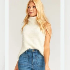 Show‎ Me Your Mumu Medium Fauna Tank Fuzzy Cream Knit Wool Blend Sleeveless
