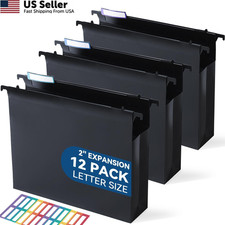 SortRax Plastic Extra Capacity Hanging File Folders, 2" Expanding Black