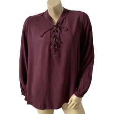 Show Me Your Mumu Thatcher Top Small Plum Purple Lace Up Boho Peasant Blouse