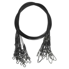 15Pcs Steel Fishing Wire Leader Line with Swivel and Snap 125LB 21 Inch, Black