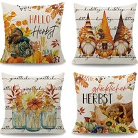 Herbst Kissenbezug 45X45 Cm 4Er Set Dekoration Home Garten Sofa Schlafzimmer