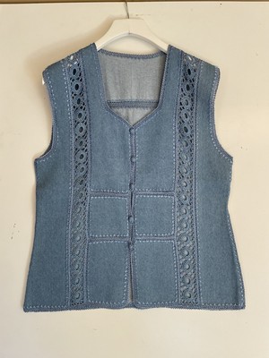 Vintage Weste Jeans Boho Blue Embroidery Festival Gr.40/42