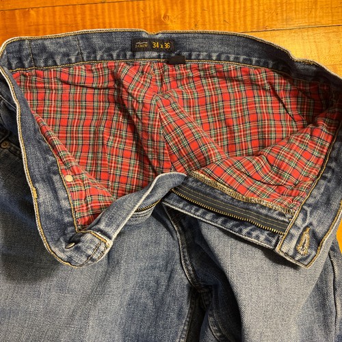 J Crew Men’s Denim Blue Jeans 34X36 Cotton Flannel Lined 5 Pocket Made in USA - Picture 7 of 10