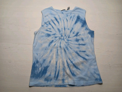 North Crest Womens  Sleeveless Jeweled Tie Die Shirt - Blue (See Pics + desc)