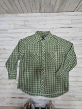 Vintage Wrangler Western Shirt Green Plaid Long Sleeve Pearl Snap Mens Size XL