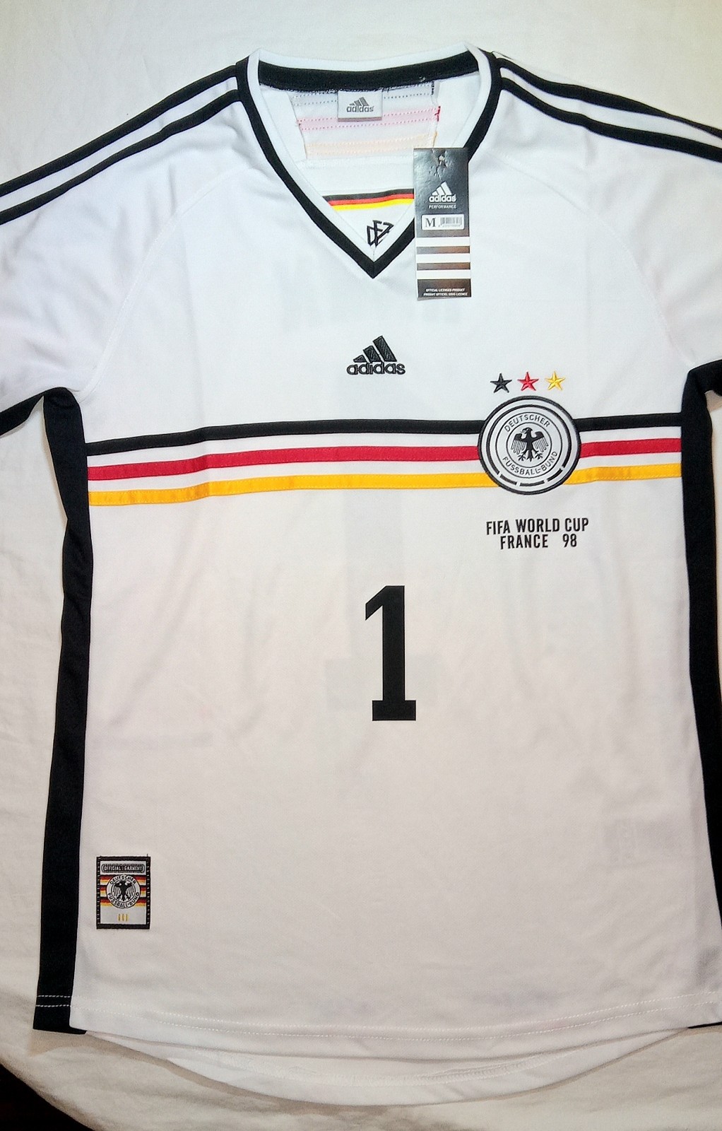 VINTAGE ADIDAS 1998 GERMANY NATIONAL SOCCER JERSEY #1 Kahan MEN'S SIZE M NWT