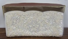 Beautiful Vtg La Regale White Ivory Beaded Sequin Clutch Evening Party Wedding