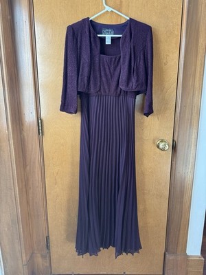 Vintage Alex Evenings Womens Purple Glitter 2-Piece Bolero Jacket Dress Size 10p