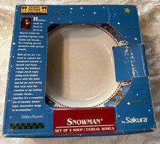 VTG SAKURA DEBBIE MUMM SNOWMAN STONEWARE BOWLS SET OF 4 1998 Christmas 8" VG