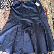 Rralph lauren women's 100 Silk Skirt size 12 Navy Blue Formal Wear New W Tag
